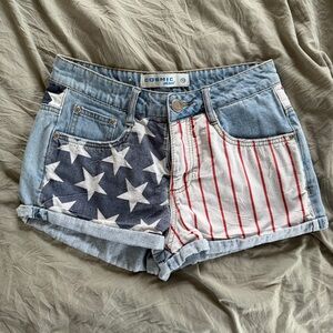 Y2K American Flag Denim High Waisted Shorts